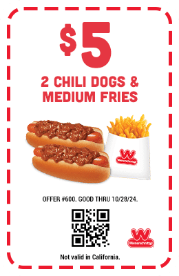 $5 Two Chili Dogs & Medium Fries Coupon #600