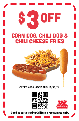 $3 Off Corn Dog, Chili Dog & Chili Cheese Fries Coupon #604 Only Available in California